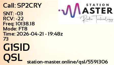 QSL Card for G1SID QSO with SP2CRY