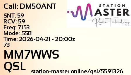 QSL Card for MM7WWS QSO with DM50ANT