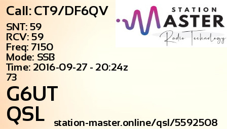QSL Card for G6UT QSO with CT9/DF6QV