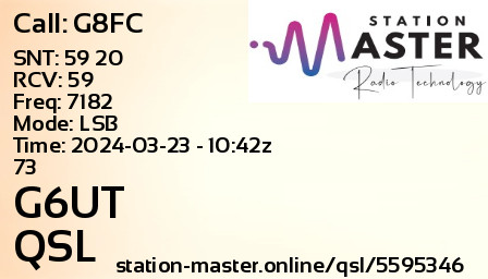 QSL Card for G6UT QSO with G8FC