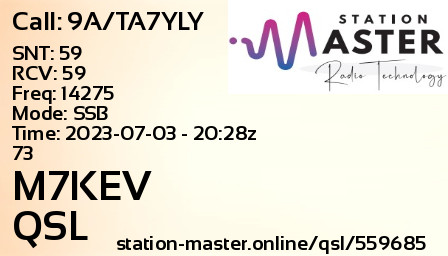 QSL Card for M7KEV QSO with 9A/TA7YLY