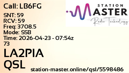 QSL Card for LA2PIA QSO with LB6FG