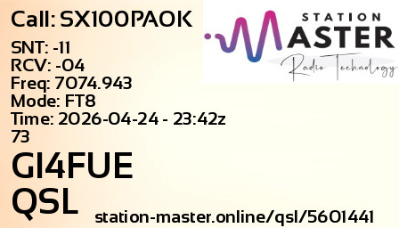 QSL Card for GI4FUE QSO with SX100PAOK