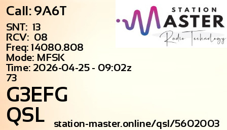 QSL Card for G3EFG QSO with 9A6T