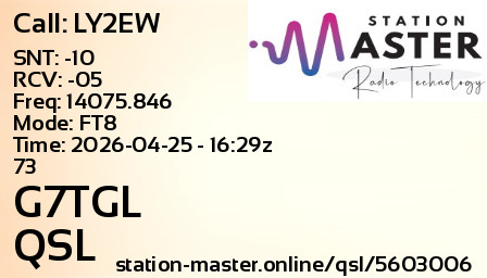 QSL Card for G7TGL QSO with LY2EW