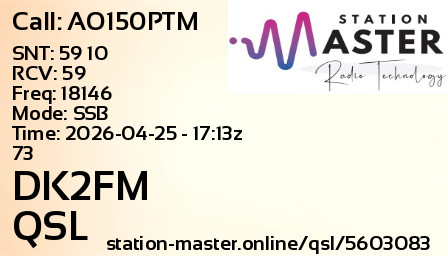 QSL Card for DK2FM QSO with AO150PTM