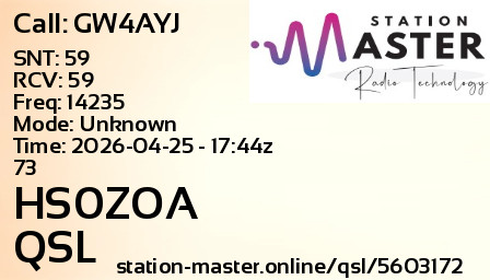 QSL Card for HS0ZOA QSO with GW4AYJ