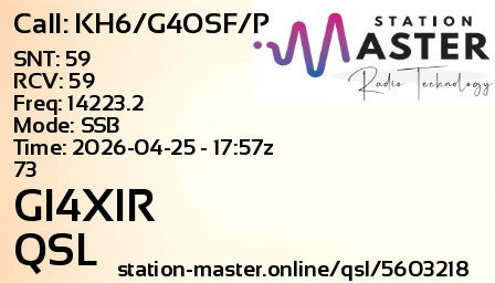 QSL Card for GI4XIR QSO with KH6/G4OSF/P