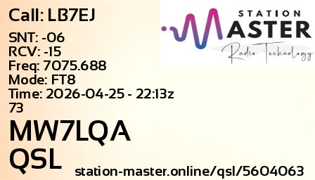 QSL Card for MW7LQA QSO with LB7EJ