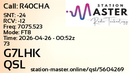 QSL Card for G7LHK QSO with R40CHA