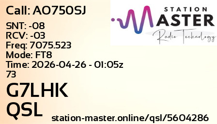 QSL Card for G7LHK QSO with AO750SJ