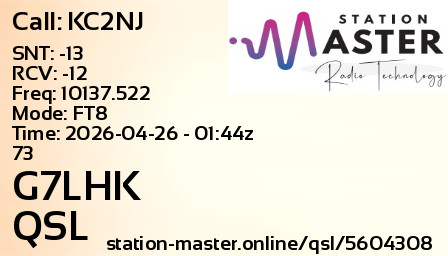 QSL Card for G7LHK QSO with KC2NJ