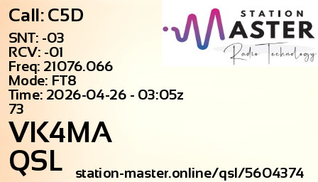 QSL Card for VK4MA QSO with C5D