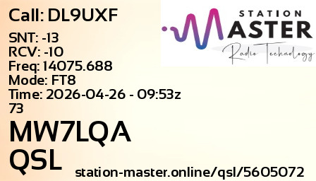 QSL Card for MW7LQA QSO with DL9UXF