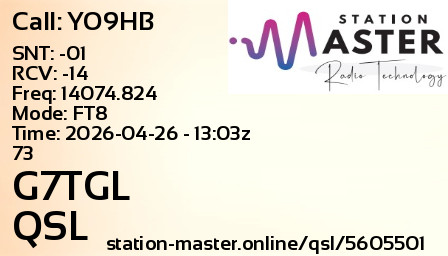 QSL Card for G7TGL QSO with YO9HB