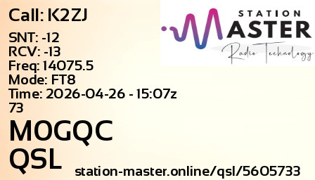 QSL Card for M0GQC QSO with K2ZJ
