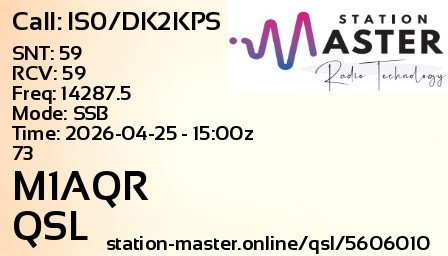 QSL Card for M1AQR QSO with IS0/DK2KPS