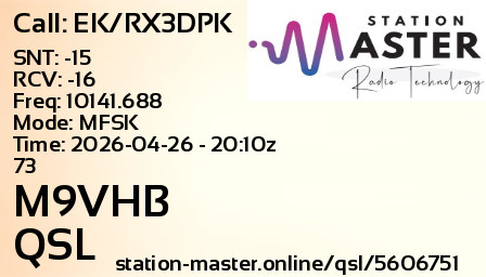 QSL Card for M9VHB QSO with EK/RX3DPK