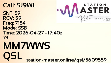 QSL Card for MM7WWS QSO with SJ9WL