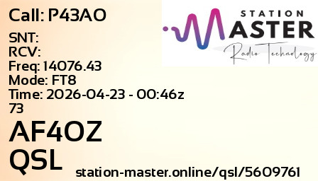 QSL Card for AF4OZ QSO with P43AO