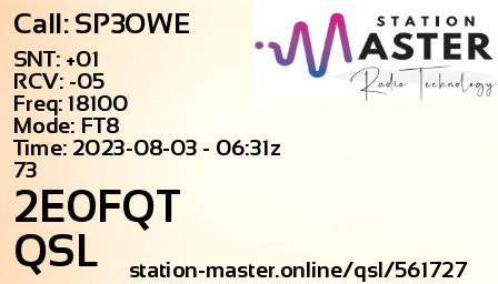 QSL Card for 2E0FQT QSO with SP3OWE