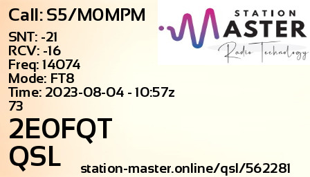 QSL Card for 2E0FQT QSO with S5/M0MPM