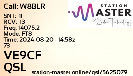 QSL Card for VE9CF QSO with W8BLR