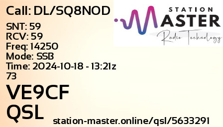 QSL Card for VE9CF QSO with DL/SQ8NOD