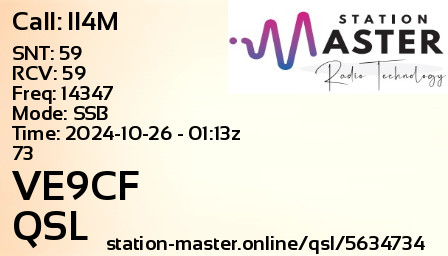 QSL Card for VE9CF QSO with II4M