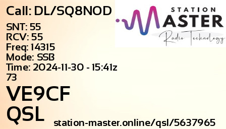 QSL Card for VE9CF QSO with DL/SQ8NOD