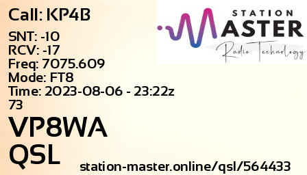 QSL Card for VP8WA QSO with KP4B