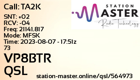 QSL Card for VP8BTR QSO with TA2K