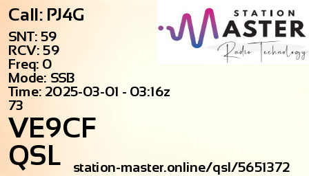 QSL Card for VE9CF QSO with PJ4G