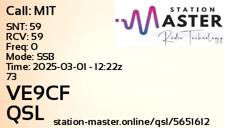QSL Card for VE9CF QSO with M1T