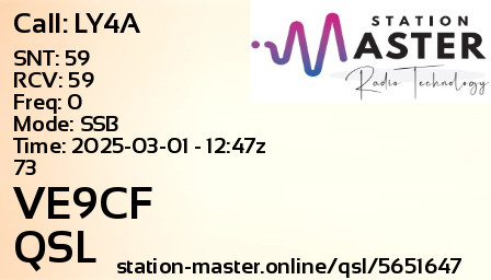 QSL Card for VE9CF QSO with LY4A