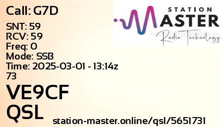 QSL Card for VE9CF QSO with G7D