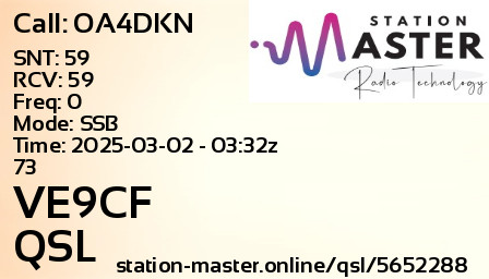 QSL Card for VE9CF QSO with OA4DKN