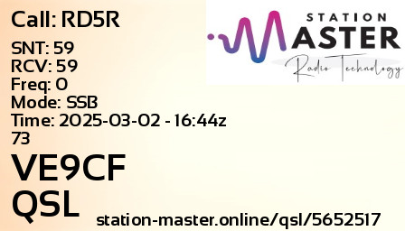 QSL Card for VE9CF QSO with RD5R