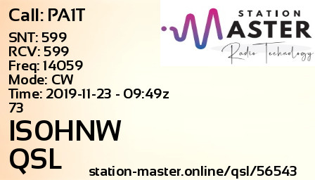 QSL Card for IS0HNW QSO with PA1T