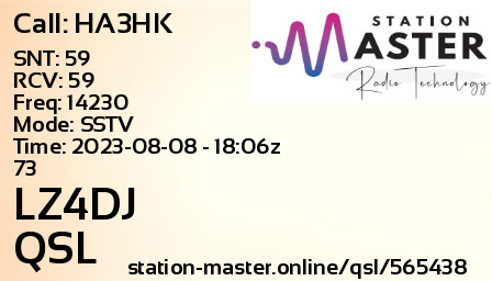 QSL Card for LZ4DJ QSO with HA3HK