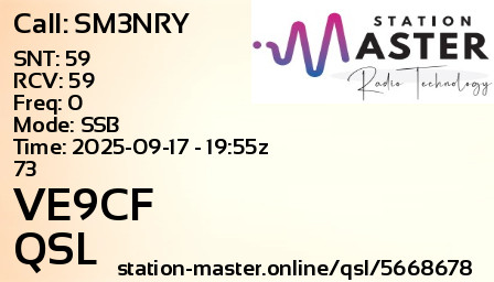QSL Card for VE9CF QSO with SM3NRY