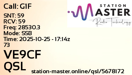 QSL Card for VE9CF QSO with G1F