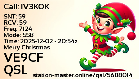 QSL Card for VE9CF QSO with IV3KOK
