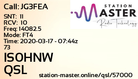 QSL Card for IS0HNW QSO with JG3FEA