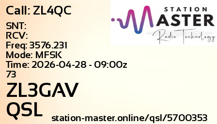 QSL Card for ZL3GAV QSO with ZL4QC