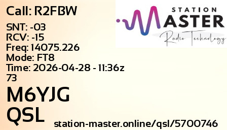 QSL Card for M6YJG QSO with R2FBW