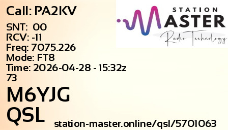 QSL Card for M6YJG QSO with PA2KV