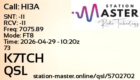 QSL Card for K7TCH QSO with HI3A