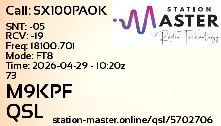 QSL Card for M9KPF QSO with SX100PAOK