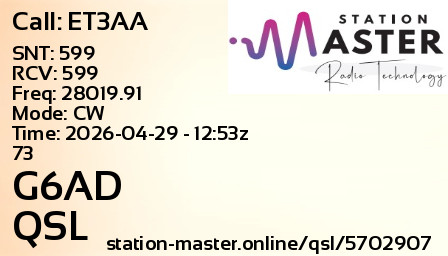 QSL Card for G6AD QSO with ET3AA